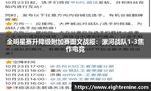 全明星赛升降级附加赛图文战报：漯河战队1-3焦作电竞